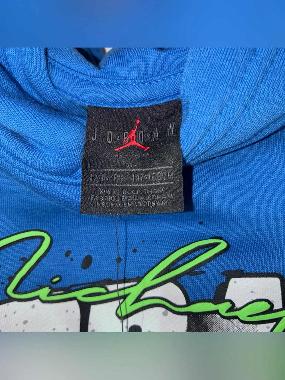 Jordan Boys Graphic Pullover Hoodie - Blue with Neon Green Accents